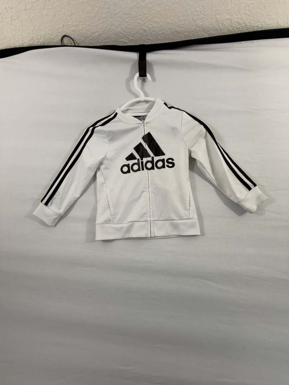 Adidas Kids White Black Logo 3-Stripe Full Zip Track Jacket Size 5